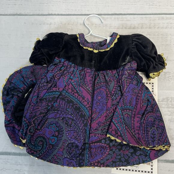 Daisy Kingdom 12" Doll Dress Dress w/ Hat Purple Paisley Black Velvet Vintage - Picture 5 of 5